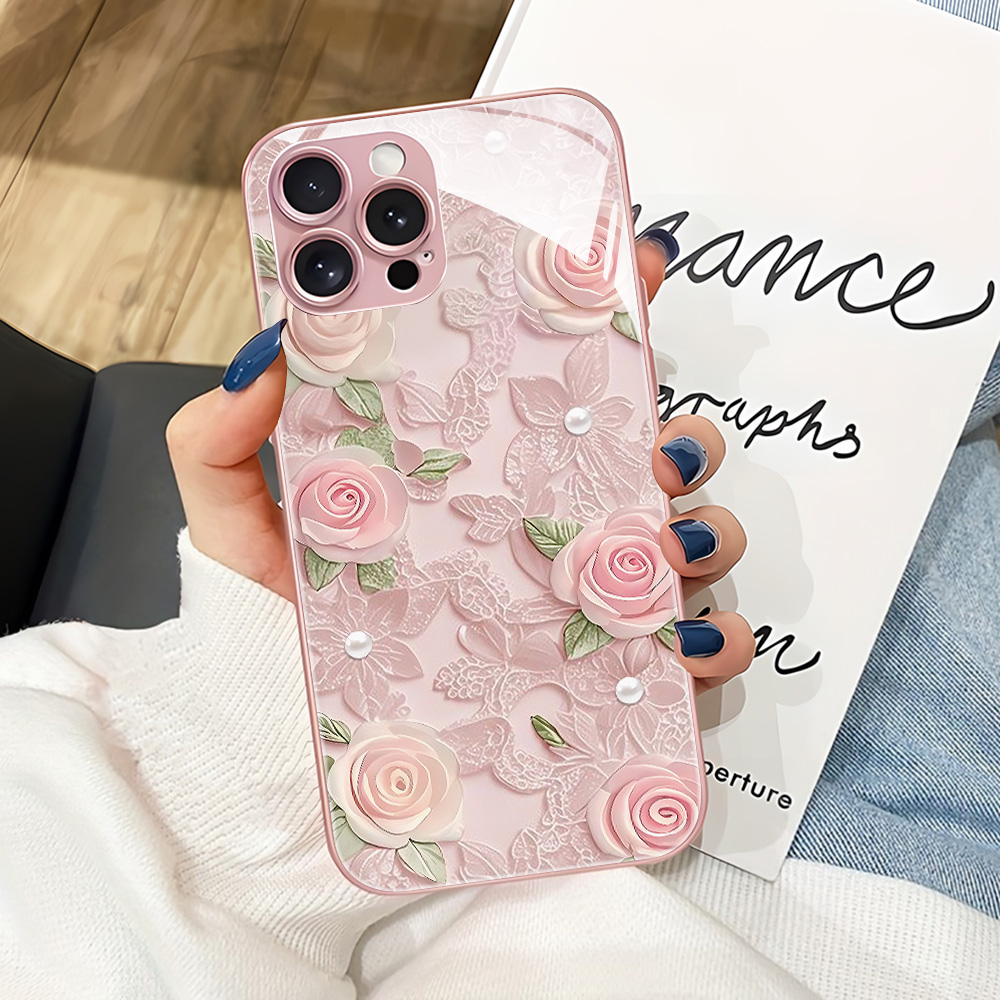 Phone Cases Pink - Pink Flower Tempered Glass Phone Case