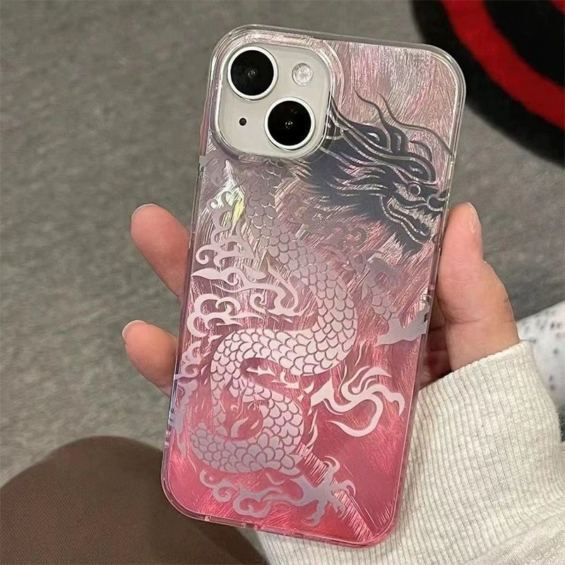 Phone Cases Pink - Pink Gradient Chinese Loong Pattern Phone