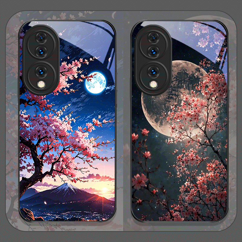 Phone Cases Honor - Retro Scenery Moon Cherry Blossom Tempered