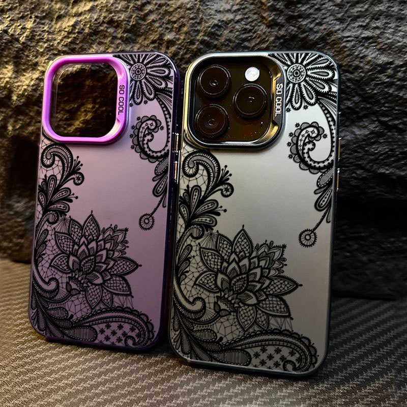Phone Cases Girls - Black lace print New Hot Electroplate