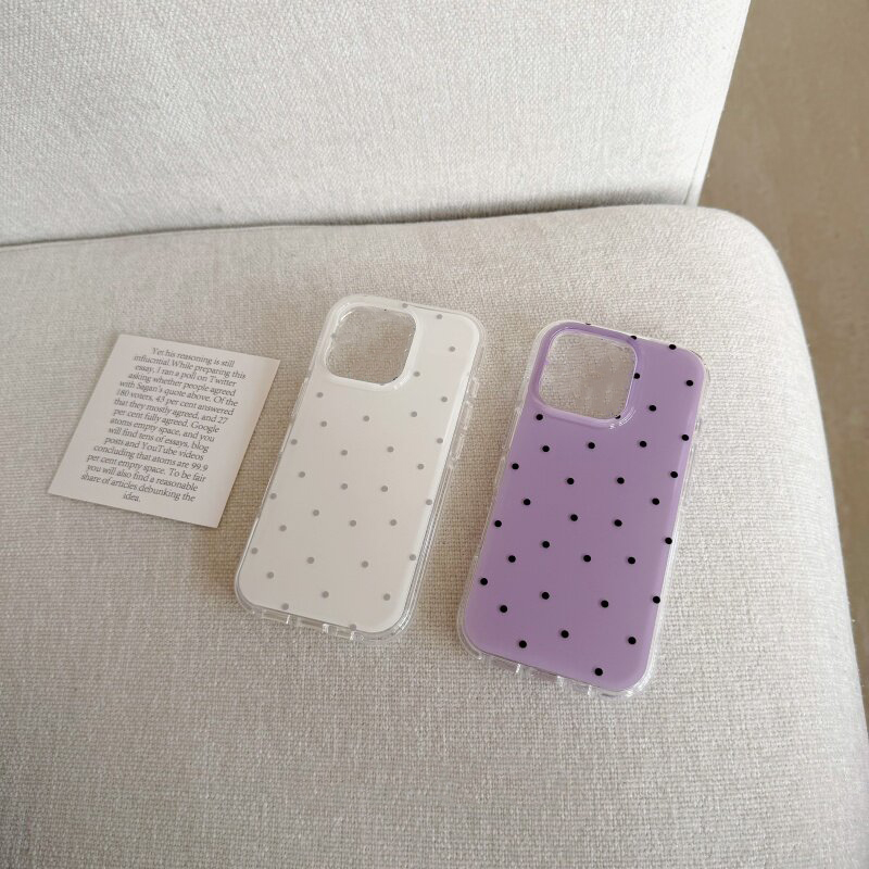 Phone Cases Korea - Korean White & Purple Polka Dots
