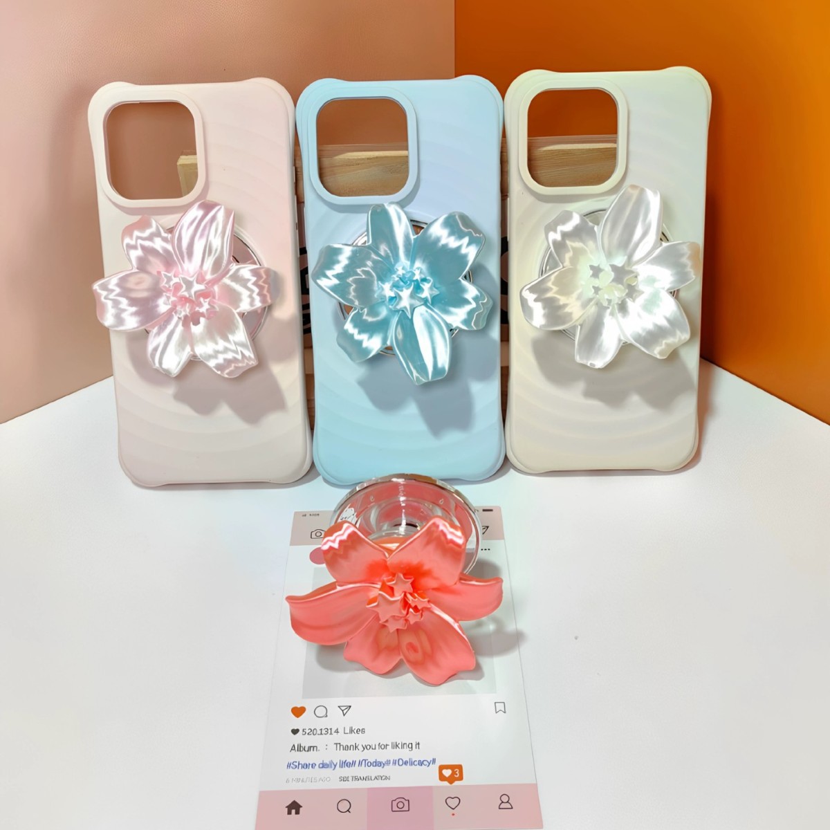 Phone Cases Girls - Glossy Pearl Lily Flower Magnetic Phone