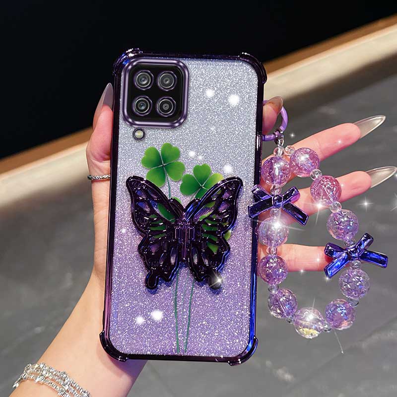 Phone Cases India - 3pcs(Lucky Four-Leaf Clover phone Case+Lanyard+Butterfly Stand)