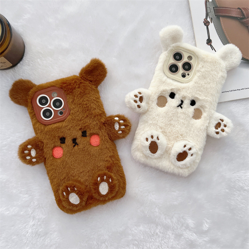 Korean 3D Cartoon Bear Fluffy  - Phone Cases Iphone 14 ulasan dan harga