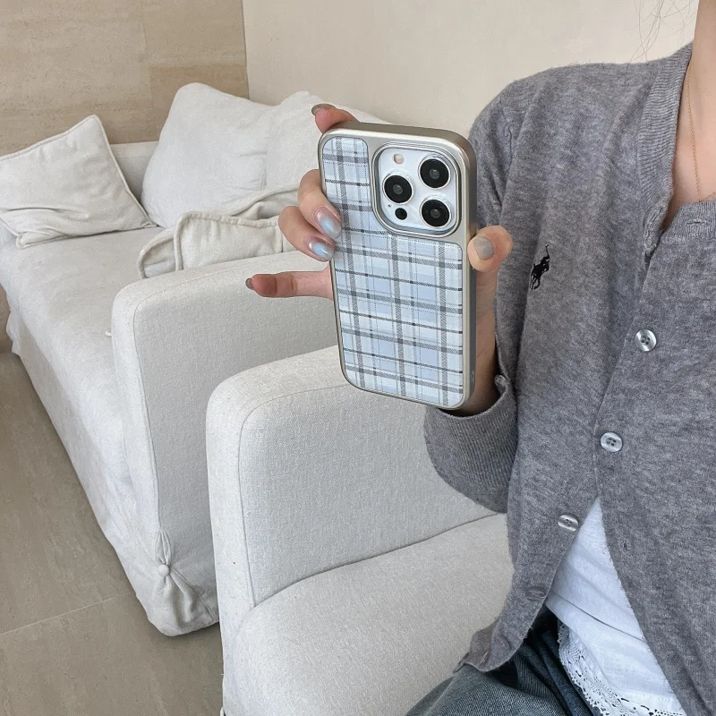 Korean Ins Epoxy Blue Plaid Pa - Phone Cases Korea ulasan dan harga