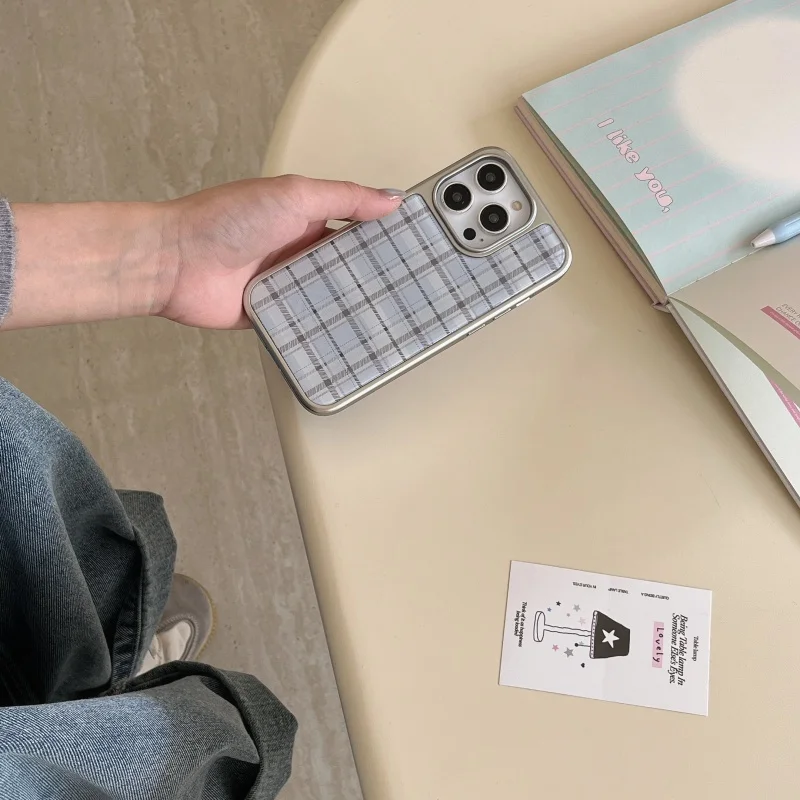 Korean Ins Epoxy Blue Plaid Pa - Phone Cases Korea ulasan dan harga