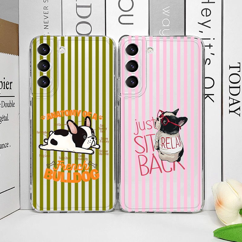 Pink Striped Cute Pug Dog Fren - Phone Cases For Samsung A14 ulasan dan harga
