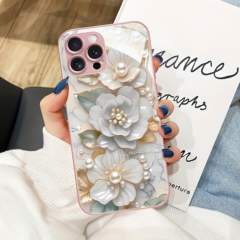 Pink Flower Tempered Glass Pho - Phone Cases Pink ulasan dan harga