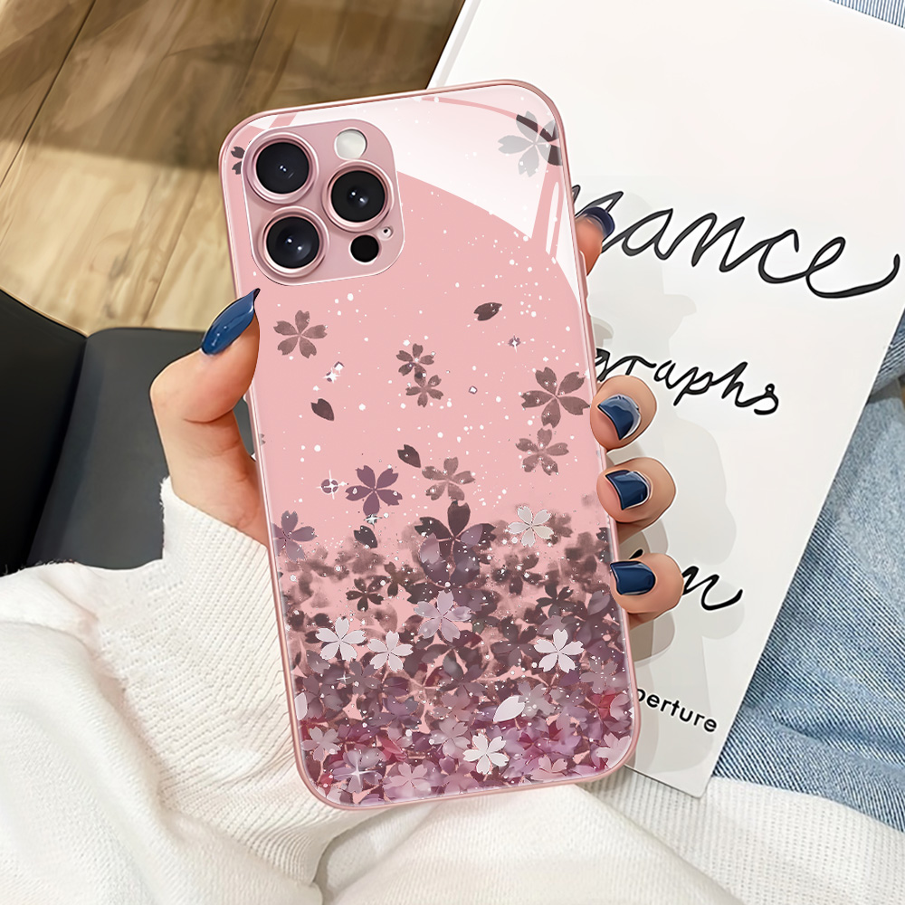 Pink Flower Tempered Glass Pho - Phone Cases Pink ulasan dan harga