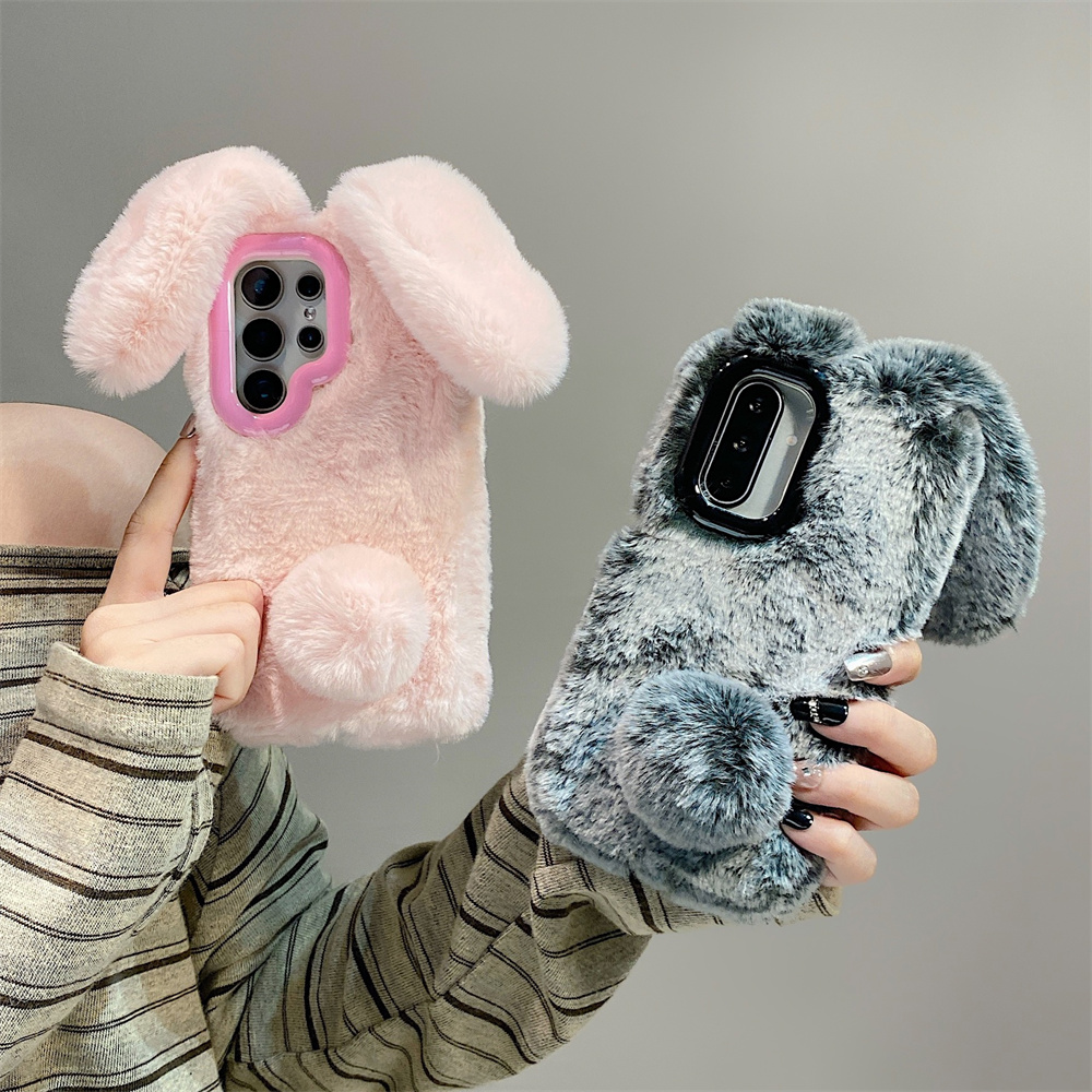 Cute Rabbit Ears Fluffy Stand  - Phone Cases Samsung S25 Ultra ulasan dan harga