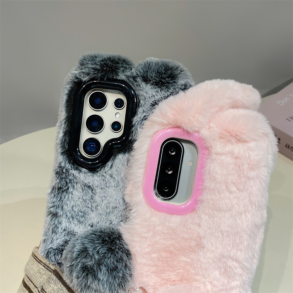 Cute Rabbit Ears Fluffy Stand  - Phone Cases Samsung S25 Ultra ulasan dan harga